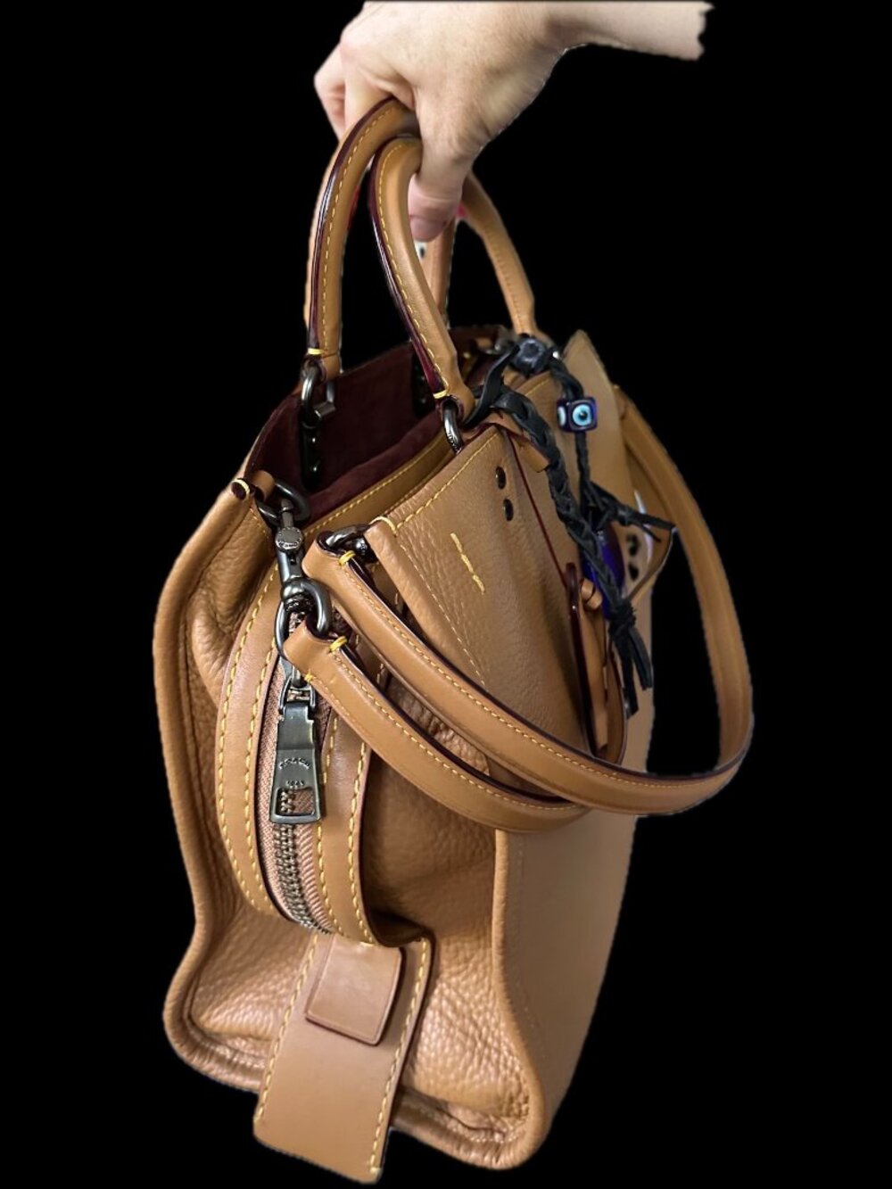 COACH Rogue 30/31 1941 Light Saddle Tan PebbledLeather Satchel Oxblood 3Way bag - Picture 8 of 16